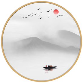 圆形山水画圆形水墨画圆形装饰画