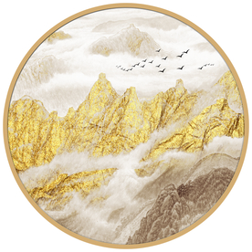 圆形山水画圆形水墨画金色山水