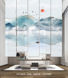 新中式山水卷帘