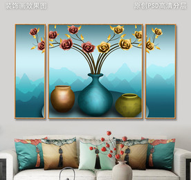 富贵花瓶新中式客厅装饰画