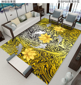 新中式金箔轻奢抽象地毯