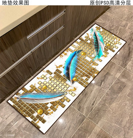 羽毛北欧几何厨房地垫