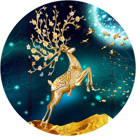 发财鹿一鹿高升圆形装饰画