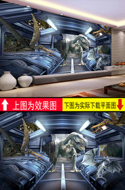 视觉3D空间恐龙穿墙工装背景墙
