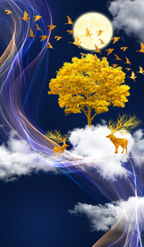 抽象线条麋鹿飞鸟玄关背景