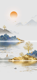 新中式金色山水装饰画玄关