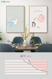 北欧简约小清新猫素雅餐厅装饰画