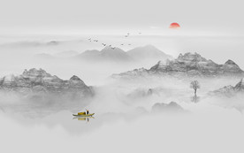 中式意境水墨山水画