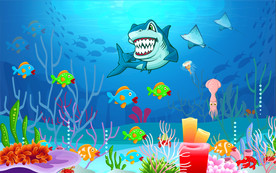 3D立体卡通海底世界儿童房背景