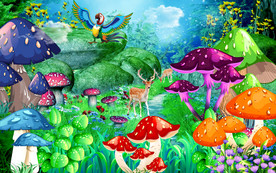 蘑菇屋儿童房背景墙