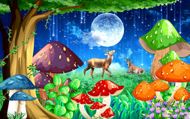 蘑菇儿童房背景墙