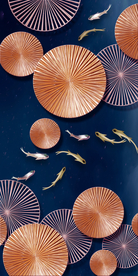 轻奢圆形金鱼玄关装饰画