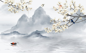 现代中式山水背景墙