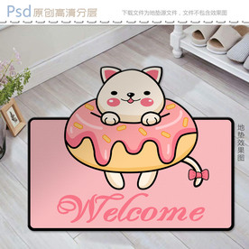 可爱卡通甜甜圈小猫地垫设计