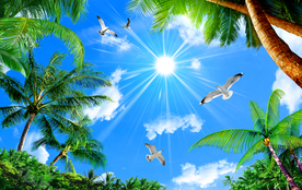 蓝天白云绿叶吊顶天顶壁画