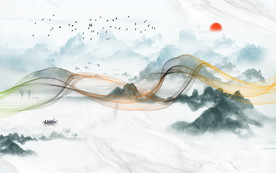 新中式山水电视背景墙