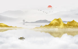 金色水墨山水画