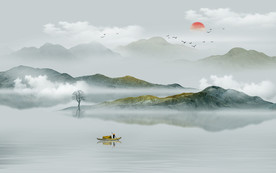 中式水墨山水画