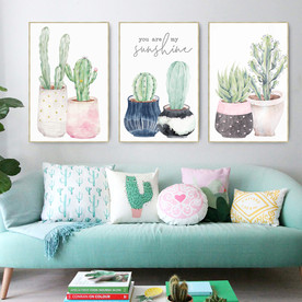 水彩小清新植物盆栽装饰画