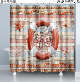 海洋风复古浴帘