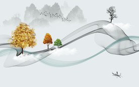 新中式抽象电视背景墙