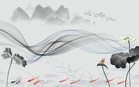 水墨荷花背景墙