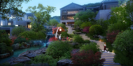 住宅别墅假山流水景观效果图