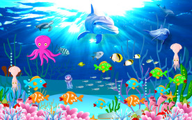 卡通海底世界背景墙