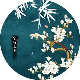 玉兰竹叶花鸟装饰画