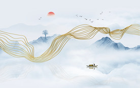 线条水墨山水画