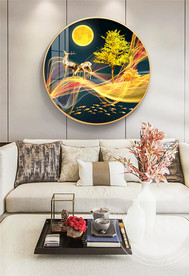 圆形麋鹿晶瓷画