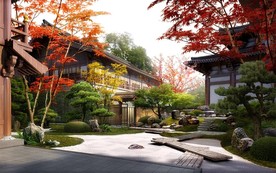 日式枯山水园林效果图