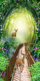 梦幻田园森林麋鹿木板桥3D玄关