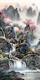 新中式中国风竖版高清国画背景墙