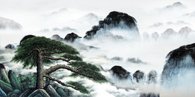 迎客松山水国画