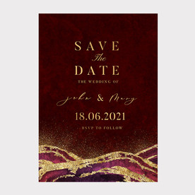 酒红色流沙金婚礼迎宾海报