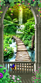 木桥树林风景3D玄关