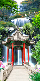 流水生财山水风景瀑布3D玄关