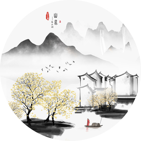 轻奢圆形山水装饰画