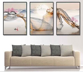 新中式抽象山水飘带装饰无框画