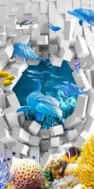 3D海豚玄关过道背景墙