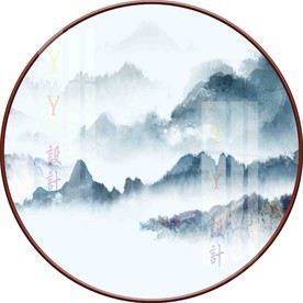 新中式意境山水圆形装饰画图片