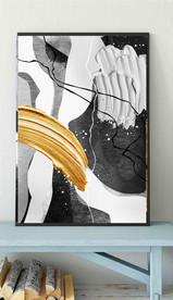 现代抽象金色油画玄关装饰画