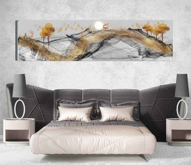 新中式抽象麋鹿山水风景床头画