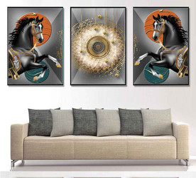 新中式烁金骏马花纹装饰无框画