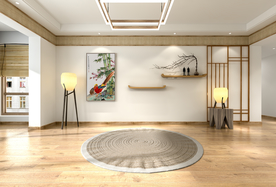 新中式卧室背景墙日式3D空景