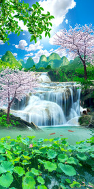 清新唯美瀑布流水生财玄关