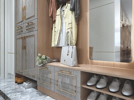 全屋定制镶金条板式鞋柜玄关图