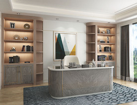 全屋定制镶金条板式书柜书房图