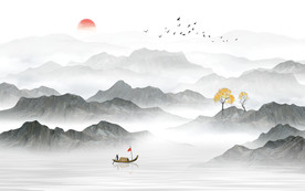 中式水墨山水画